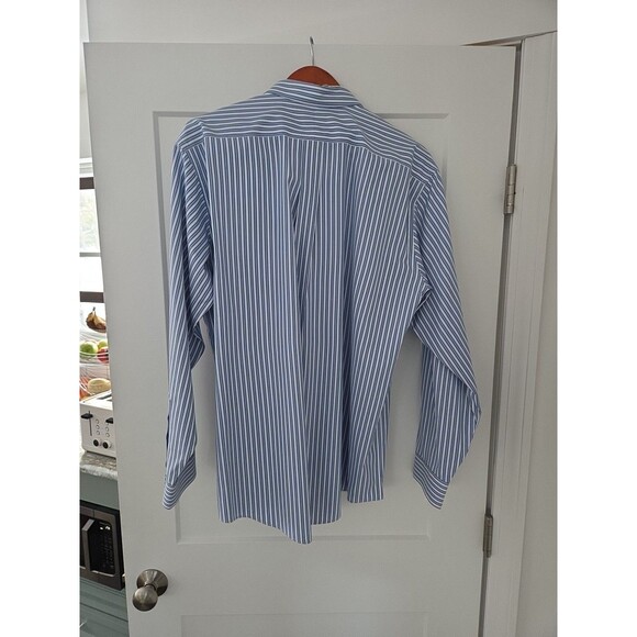 #55 LL Bean men's Large Regular blue white pinstripe wrinkle resistant button - Picture 2 of 4